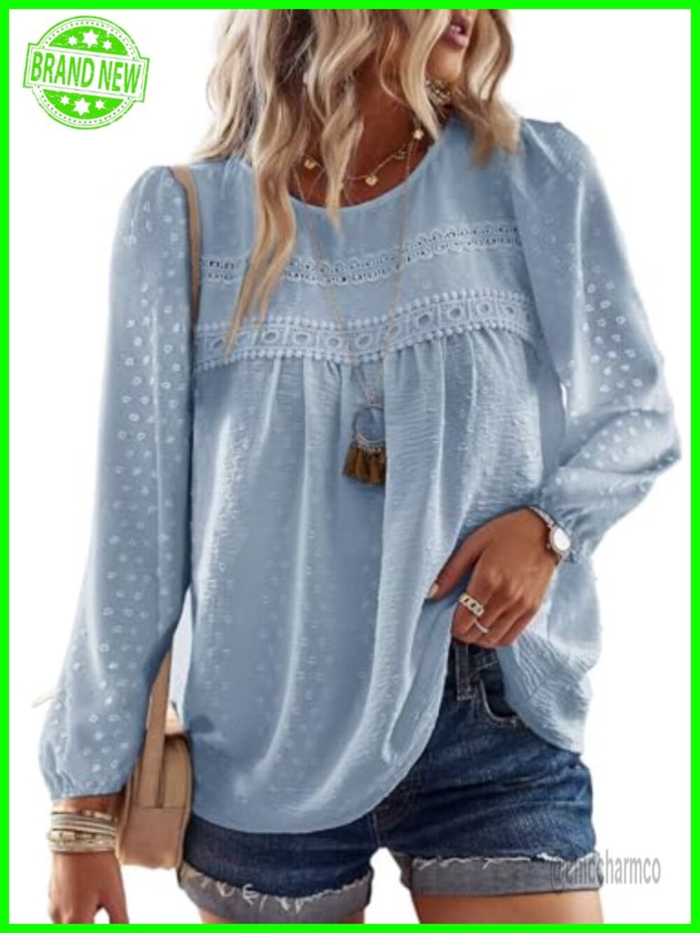 Womens Lace Crochet Boho Tunic Top Long Sleeve Flowy Casual Blouse